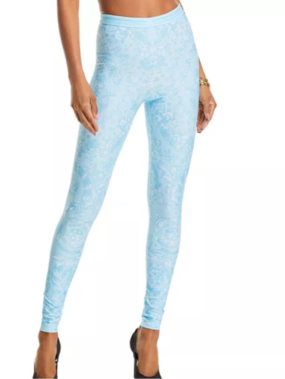 Versace Light Blue High-Waist Printed Leggings